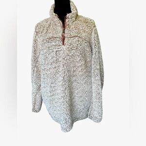 Grizzly Sherpa 1/4 Zip Teddy Fleece Pullover w/Pockets & Slit Hem, Size Large